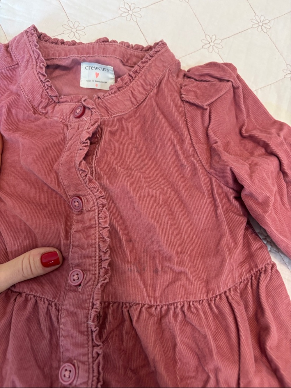 Girls' Corduroy Tiered Button-Front Dress in Dusty Rose - Picture 3 of 4